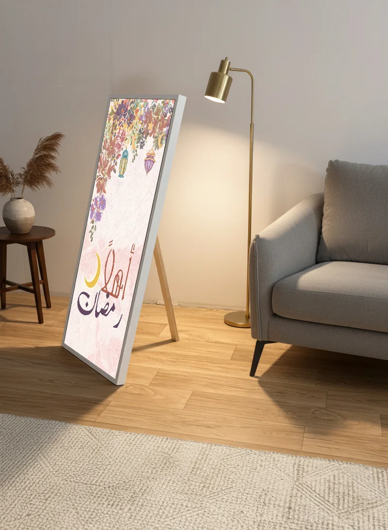 LOWHA Canvas Wall Art on Wooden Frame with White Floating Frame and Back Stand Featuring Ramadan Design